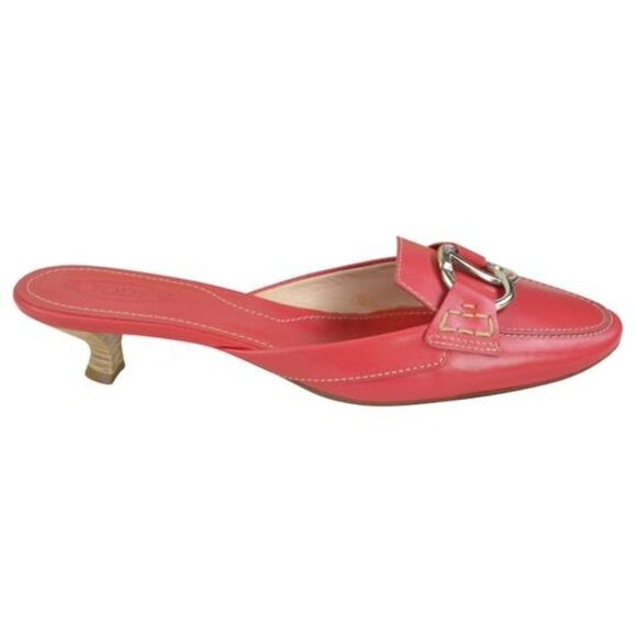 Tod's Red Klimt Sabot Leather Sandals Heels Pump - Picture 3 of 5